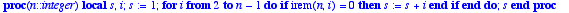 `somme des diviseurs` := proc (n::integer) local s,...