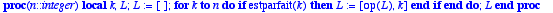 listeparfait := proc (n::integer) local k, L; L := ...