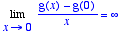 Limit((g(x)-g(0))/x,x = 0) = infinity