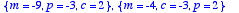 {m = -9, p 
= -3, c = 2}, {m = -4, c = -3, p = 2}