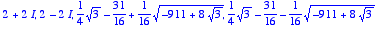 2+2*I, 
2-2*I, 1/4*sqrt(3)-31/16+1/16*sqrt(-911+8*sq...
