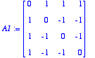 A1 := matrix([[0, 1, 1, 1], [1, 0, -1, -1], [1, -1,...