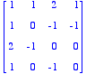 matrix([[1, 1, 2, 1], [1, 0, -1, -1], [2, -1, 0, 0]...