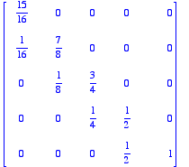 matrix([[15/16, 0, 0, 0, 0], [1/16, 7/8, 0, 0, 0], ...
