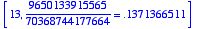 [13, 9650133915565/70368744177664 = .1371366511]
