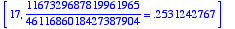 [17, 1167329687819961965/4611686018427387904 = .253...