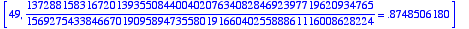[49, 1372881583167201393550844004020763408284692397...
